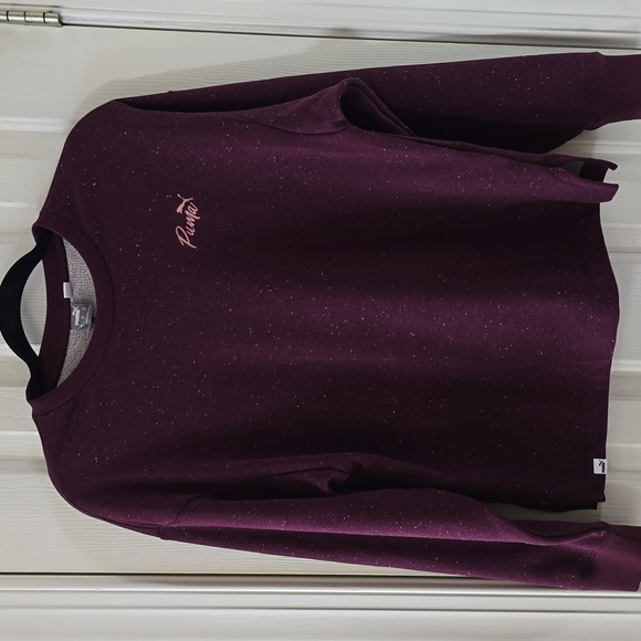 PUMA BRAND SIGNATURE WOMENS SPECKLED PURPLE PULLOVER CREWNECK SWEATSHIRT SIZE XS - Picture 2 of 16